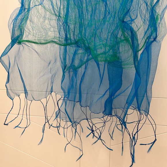 Vibrant Blue & Green Silk Wrap Scarf - Picture 10 of 10